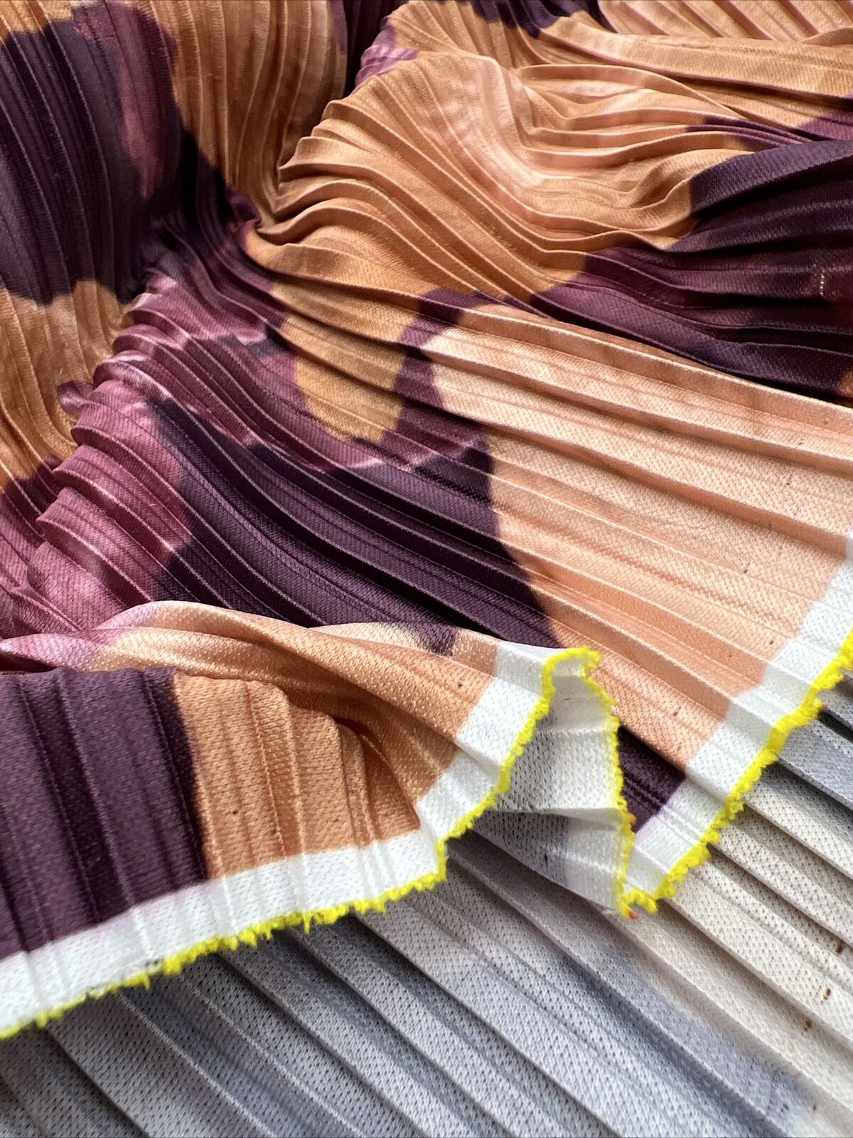 Bronze Purple Printed Plisse Pleated Stretch Fabric