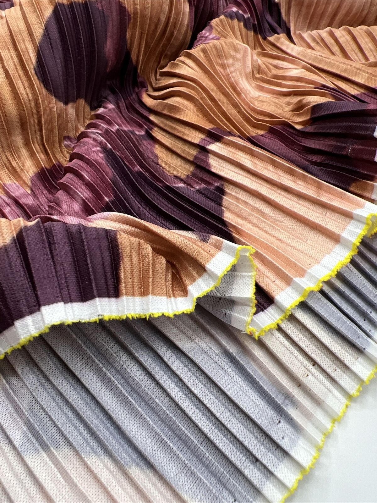 Bronze Purple Printed Plisse Pleated Stretch Fabric