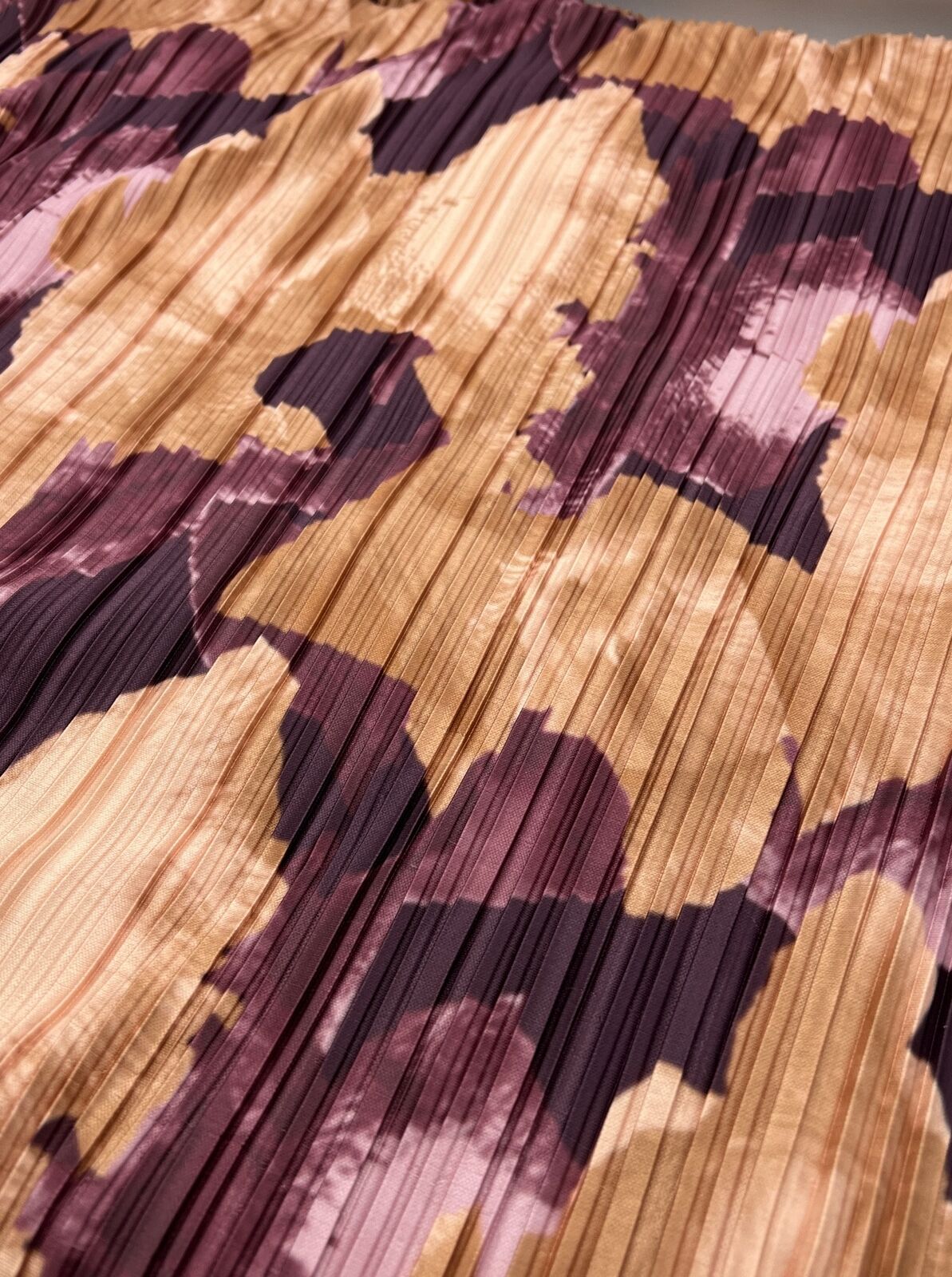 Bronze Purple Printed Plisse Pleated Stretch Fabric