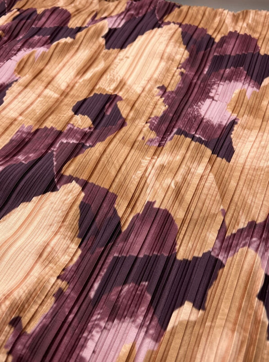 Bronze Purple Printed Plisse Pleated Stretch Fabric