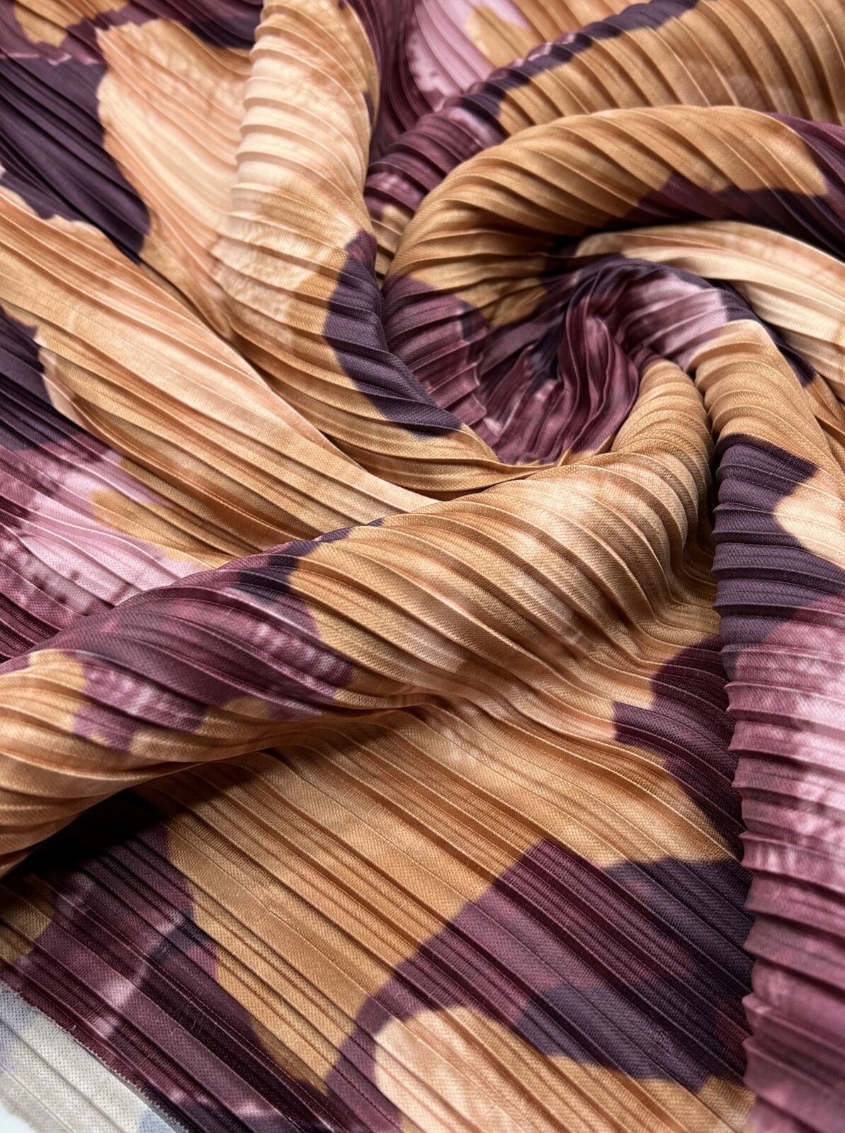 Bronze Purple Printed Plisse Pleated Stretch Fabric