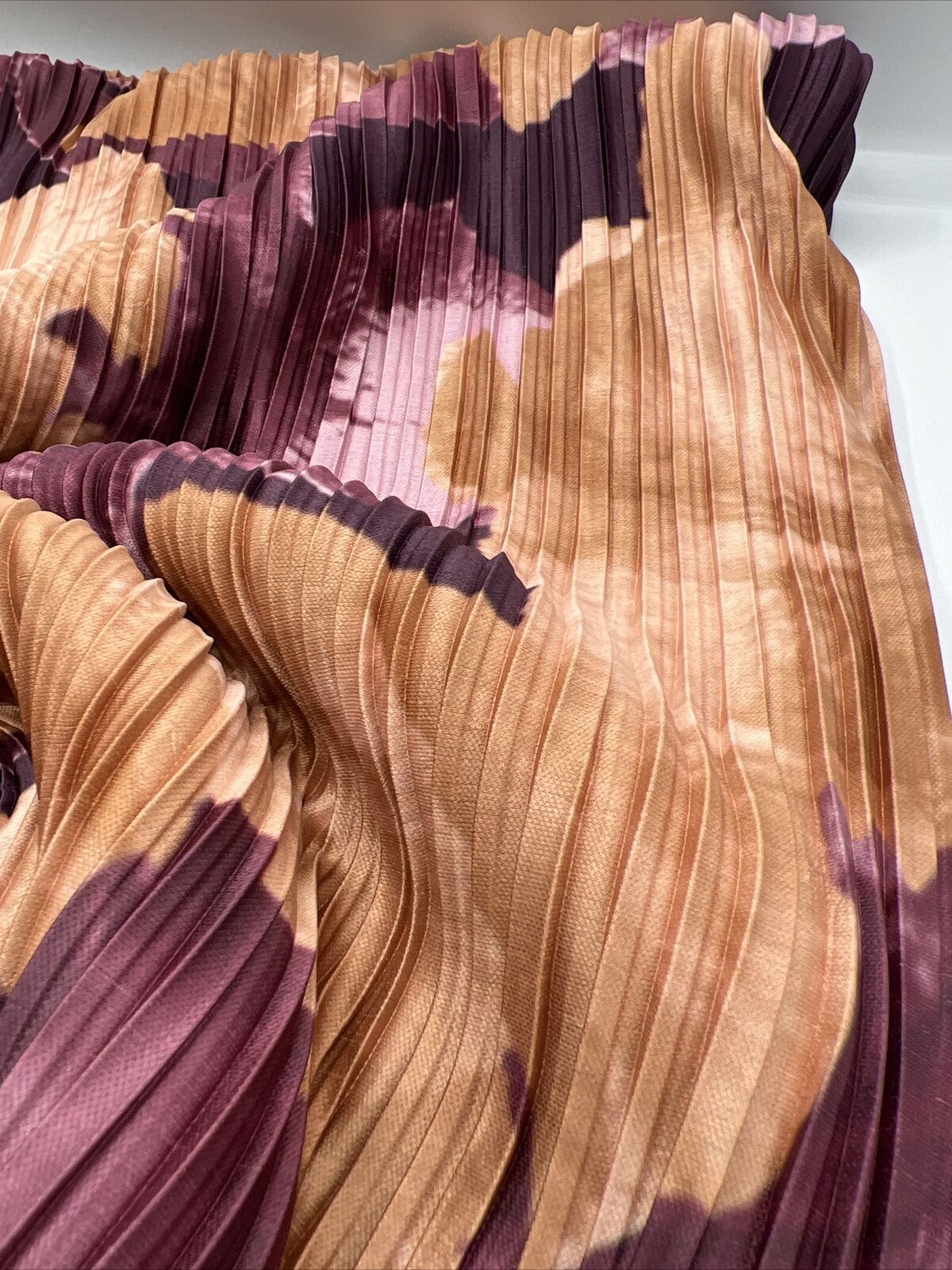 Bronze Purple Printed Plisse Pleated Stretch Fabric