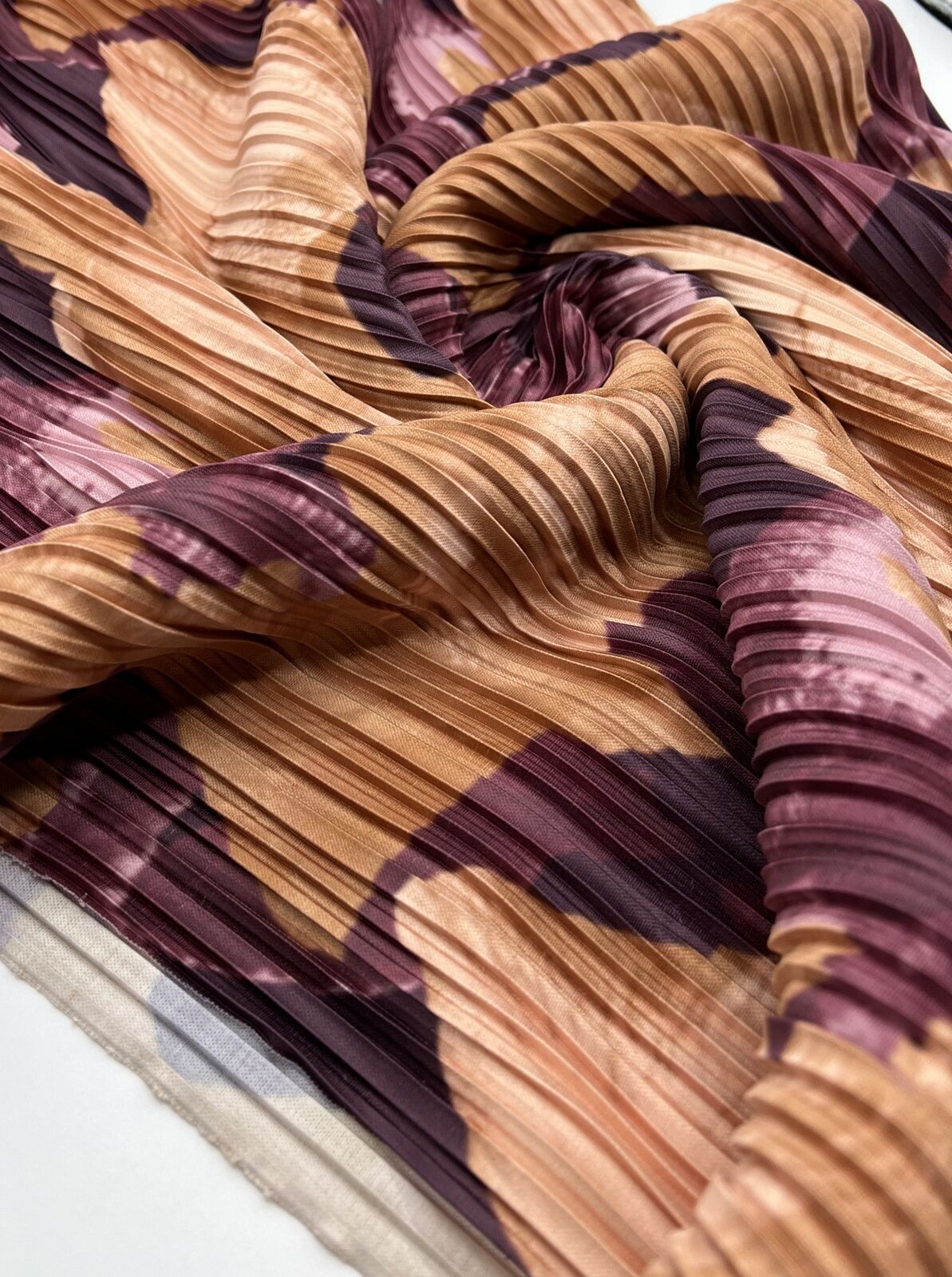 Bronze Purple Printed Plisse Pleated Stretch Fabric