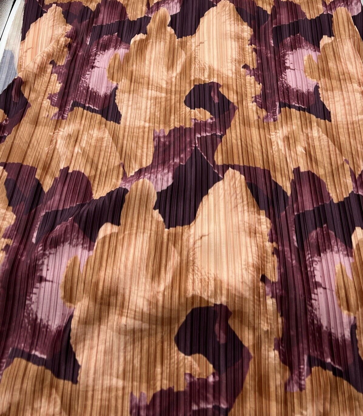 Bronze Purple Printed Plisse Pleated Stretch Fabric