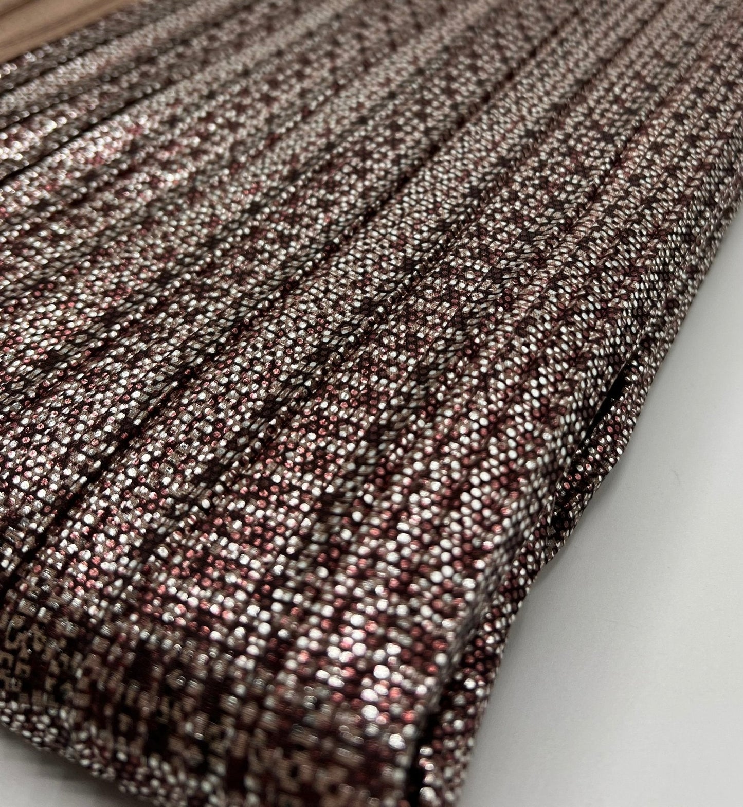Bronze Silver Metallic Foil Shiny Plisse Pleated Stretch Fabric