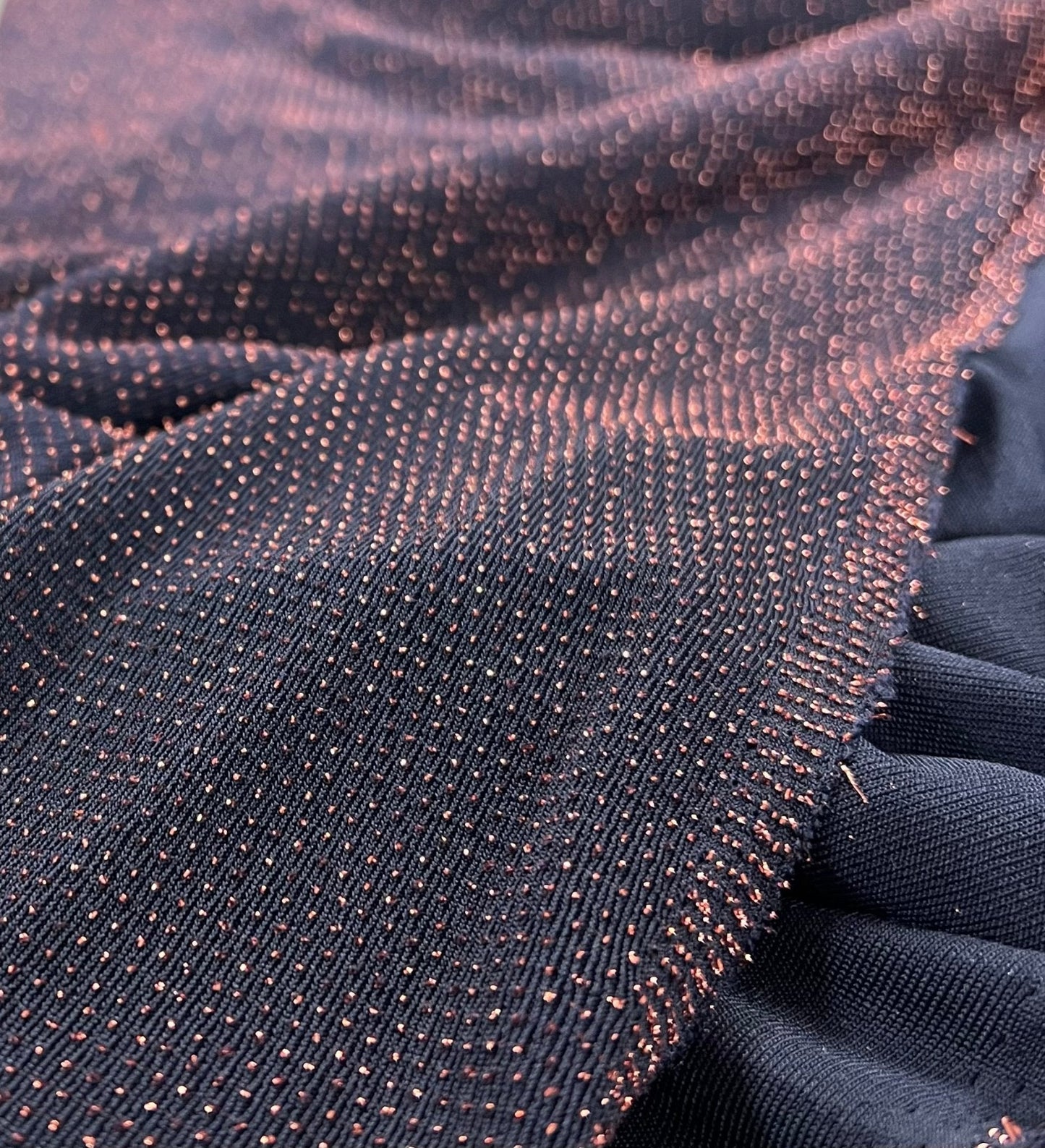 Bronze Thread Detail Navy Lurex Sparkle Metallic Stretch Knit Fabric
