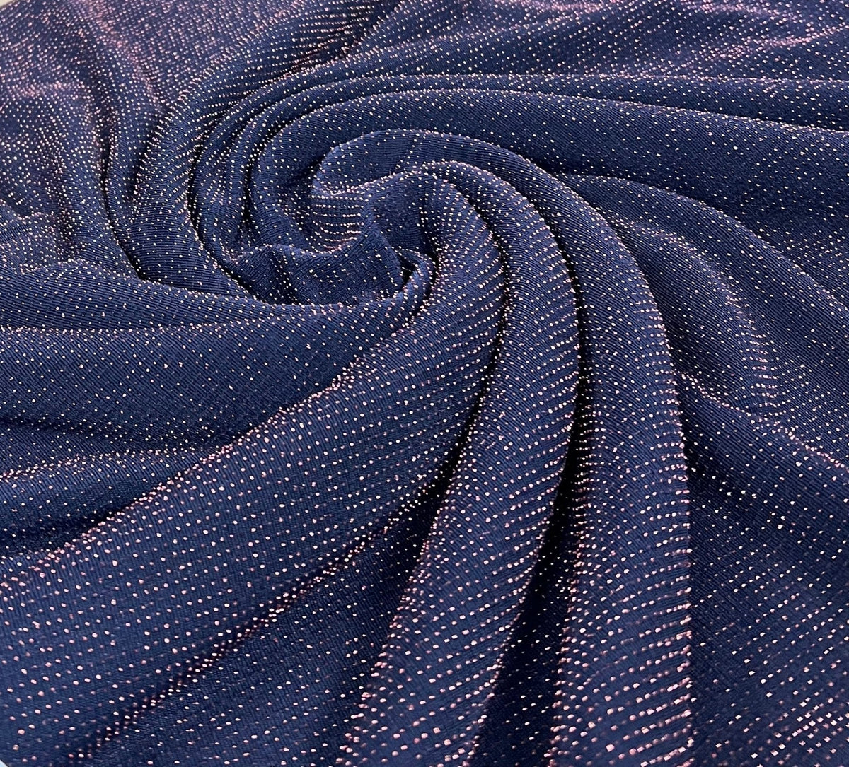 Bronze Thread Detail Navy Lurex Sparkle Metallic Stretch Knit Fabric