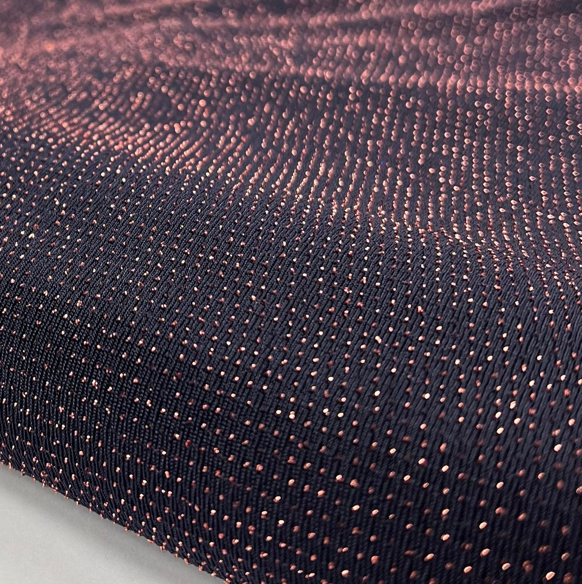 Bronze Thread Detail Navy Lurex Sparkle Metallic Stretch Knit Fabric