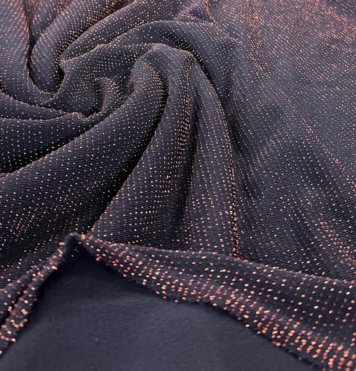 Bronze Thread Detail Navy Lurex Sparkle Metallic Stretch Knit Fabric