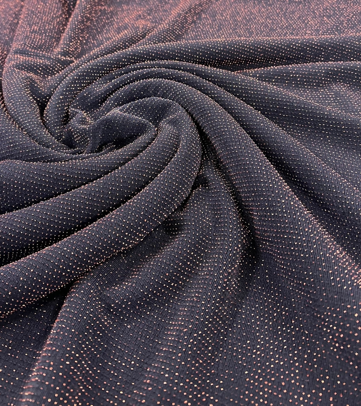 Bronze Thread Detail Navy Lurex Sparkle Metallic Stretch Knit Fabric