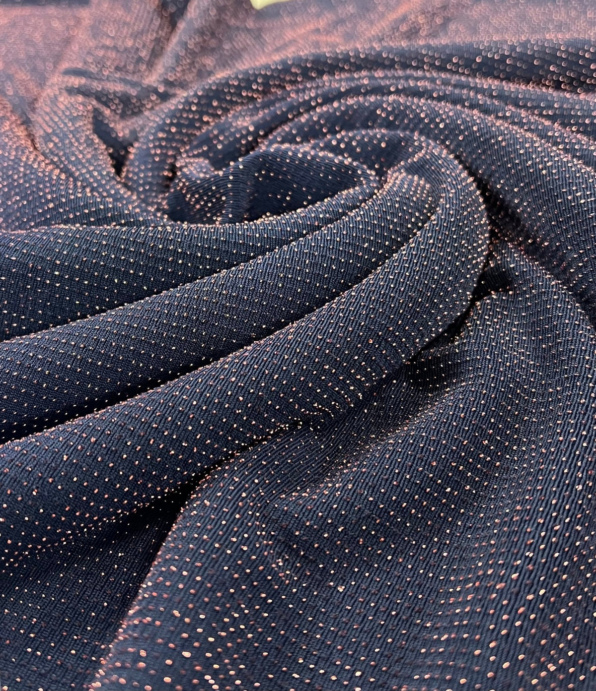 Bronze Thread Detail Navy Lurex Sparkle Metallic Stretch Knit Fabric