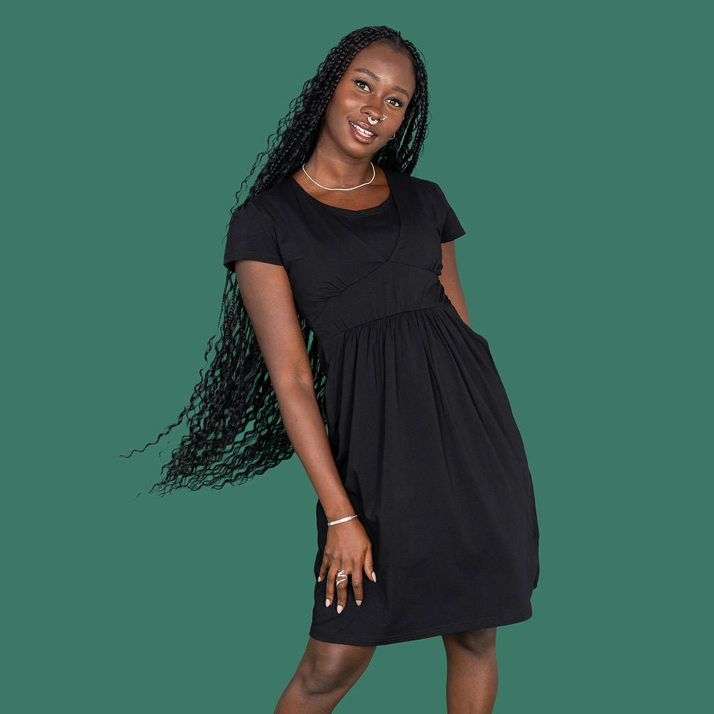 Black Cotton Breastfeeding Friendly Dress