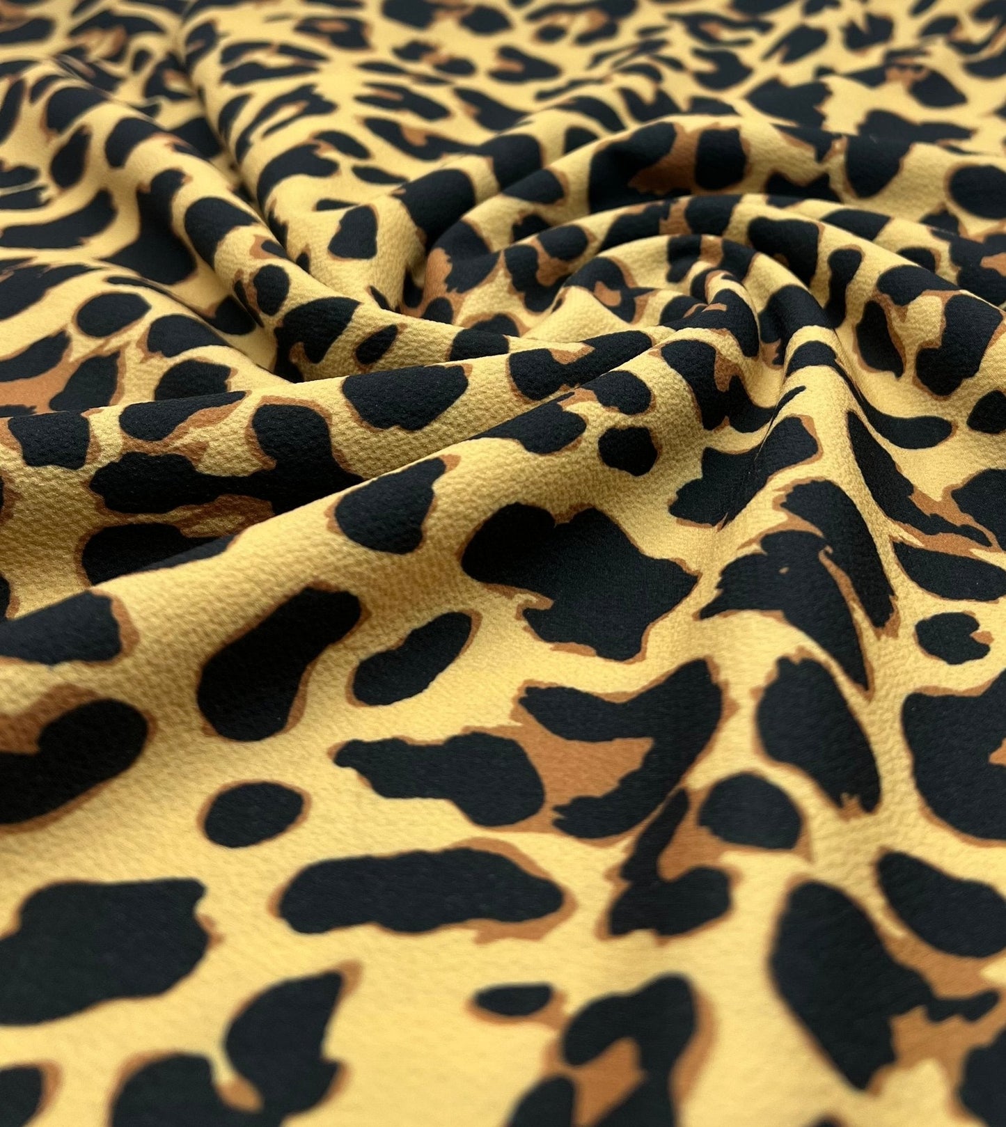 Brown Animal Print Lightweight Bubble Crepe Fabric