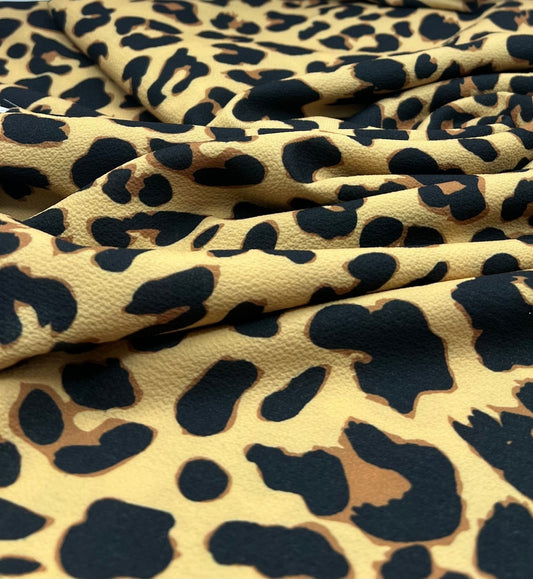 Brown Animal Print Lightweight Bubble Crepe Fabric