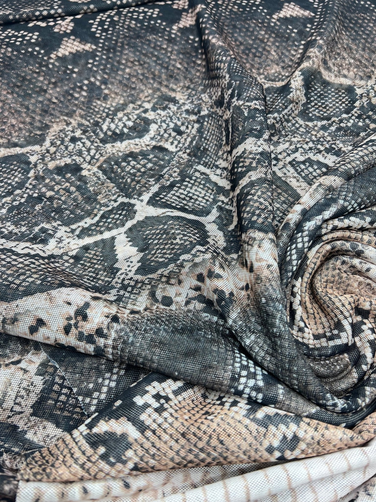 Brown Animal Snake Mesh Fabric Stretch