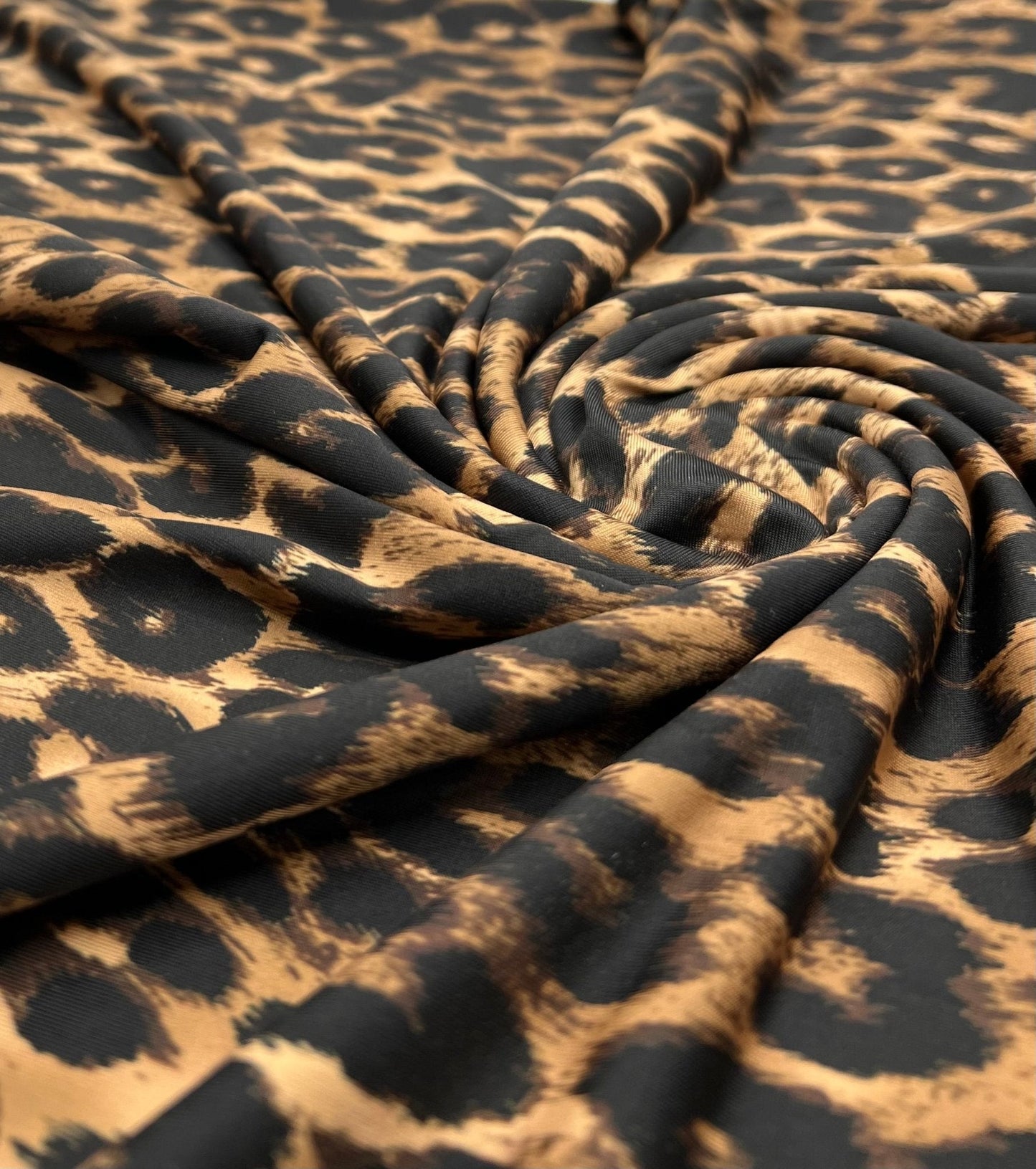 Brown Black Leopard Print Soft Touch 4 Way Stretch Fabric