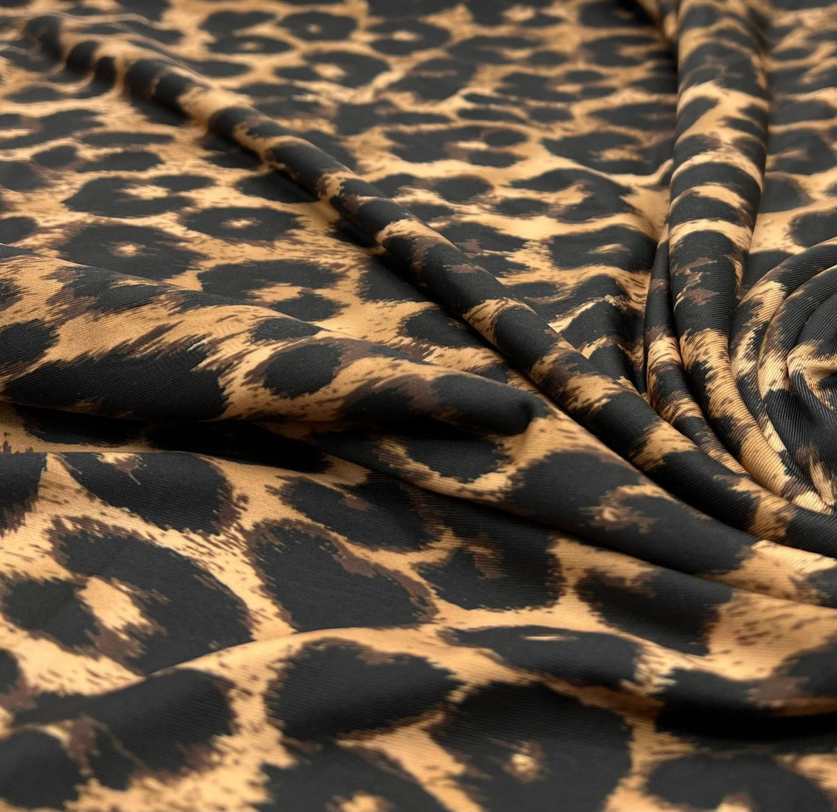 Brown Black Leopard Print Soft Touch 4 Way Stretch Fabric