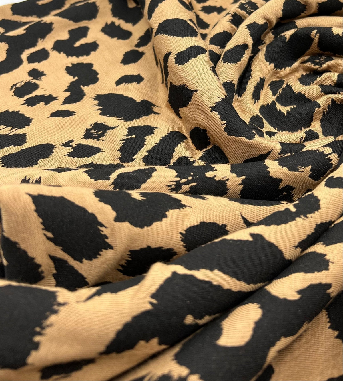 Brown Black Leopard Print Viscose Elastane Fabric