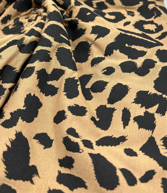 Brown Black Leopard Print Viscose Elastane Fabric