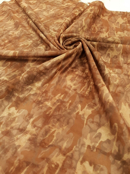 Brown Camo Printed Plain Scuba 4 Way Stretch Jersey Fabric
