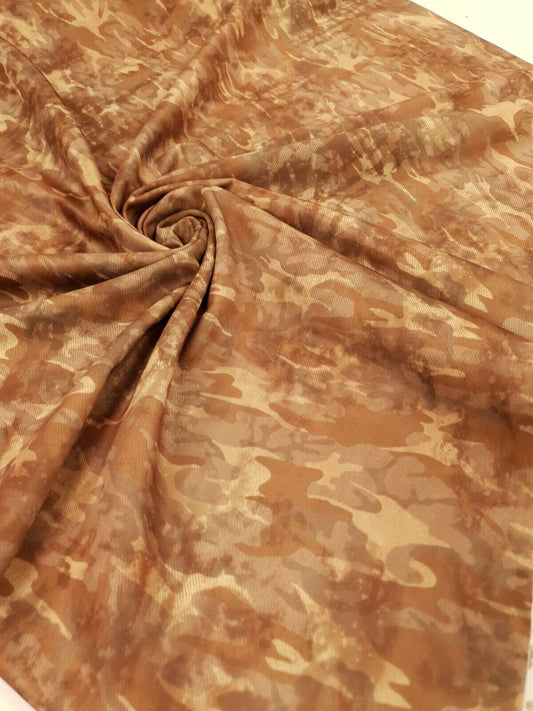 Brown Camo Printed Plain Scuba 4 Way Stretch Jersey Fabric