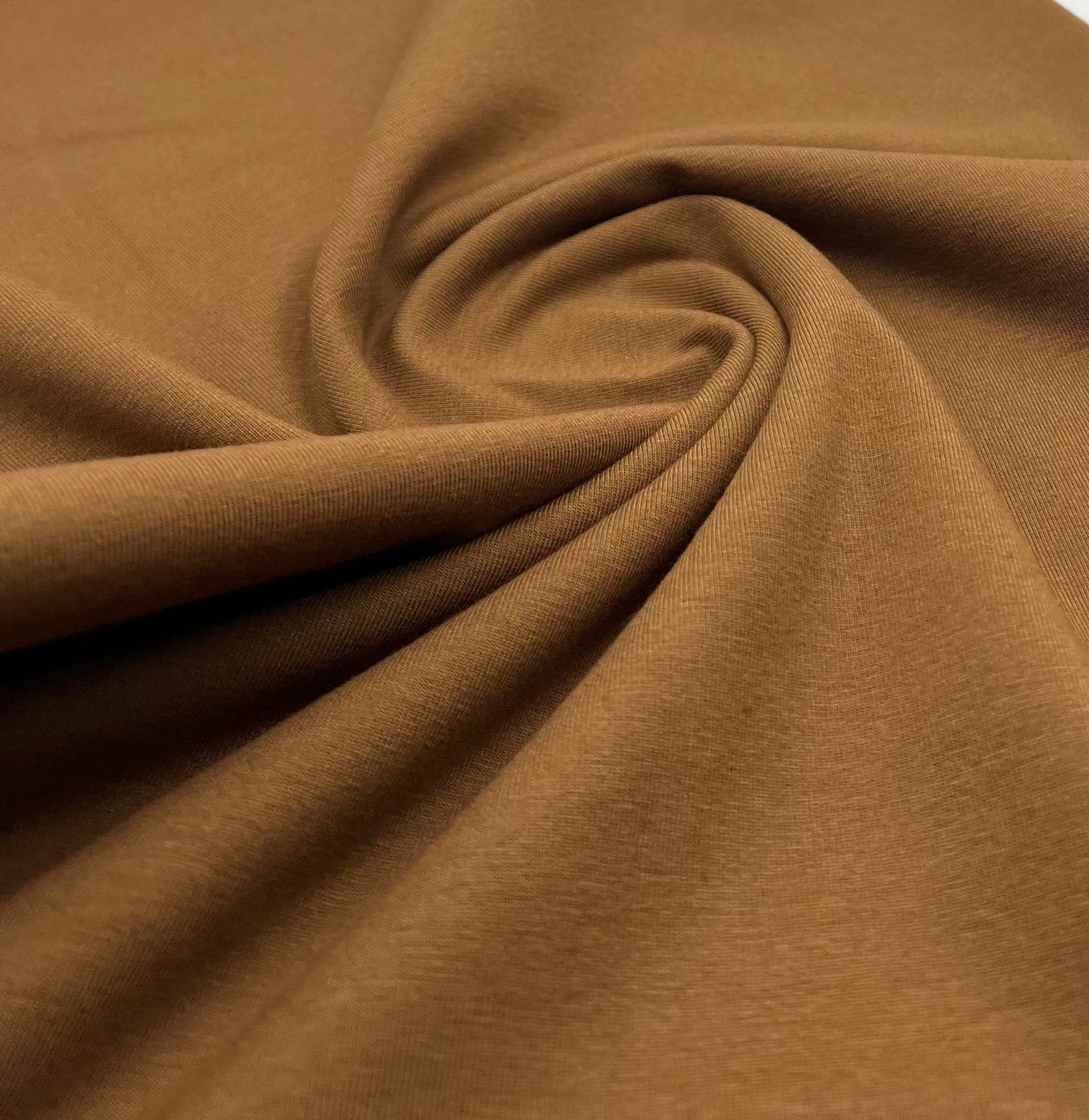 Brown Cotton Stretch Jersey 240 GSM 92/8 Lycra 4 Way Stretch