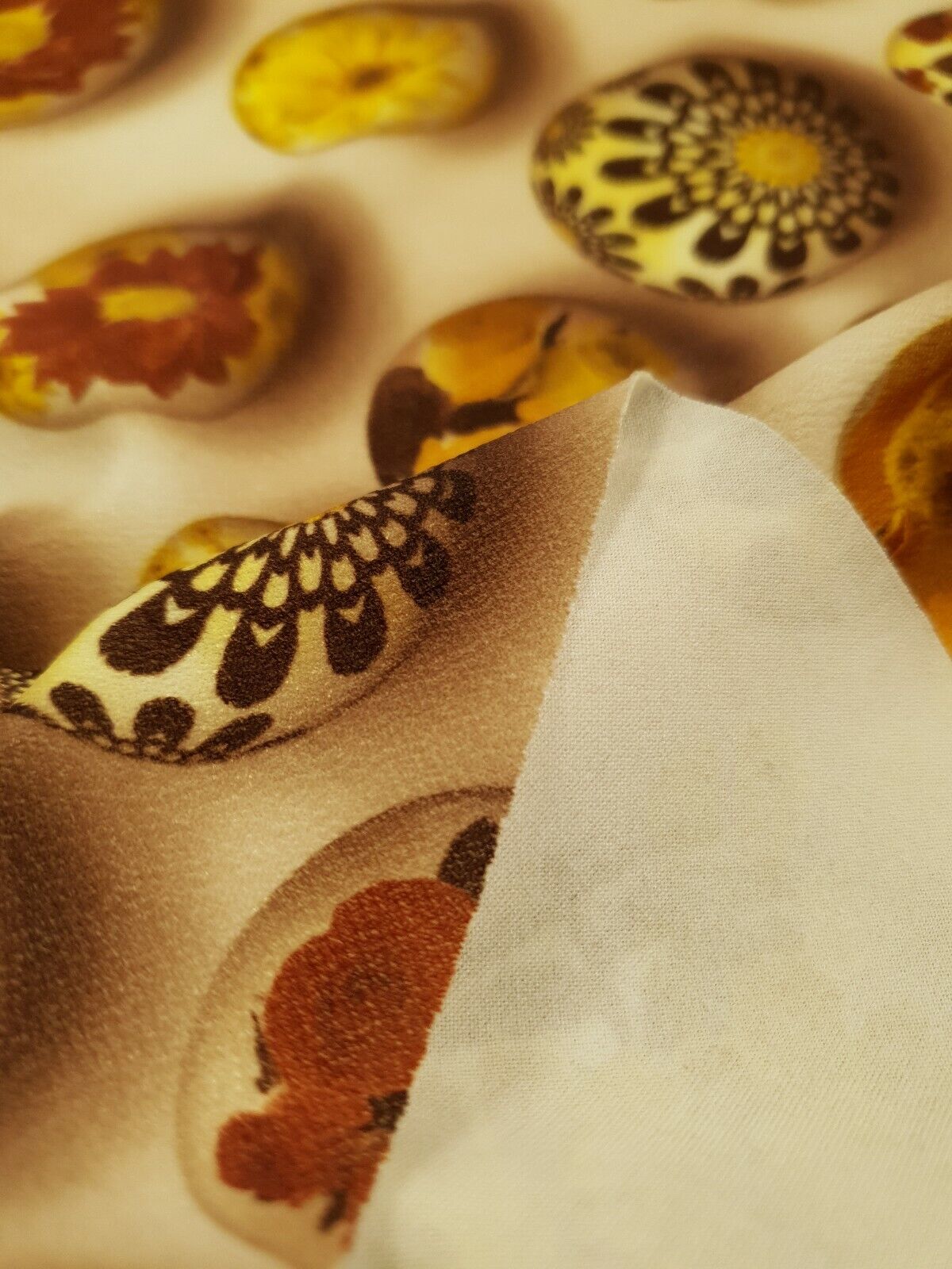 Brown Flower Stones Print Lightweight Jersey Crepe Fabric 4 Way Stretch