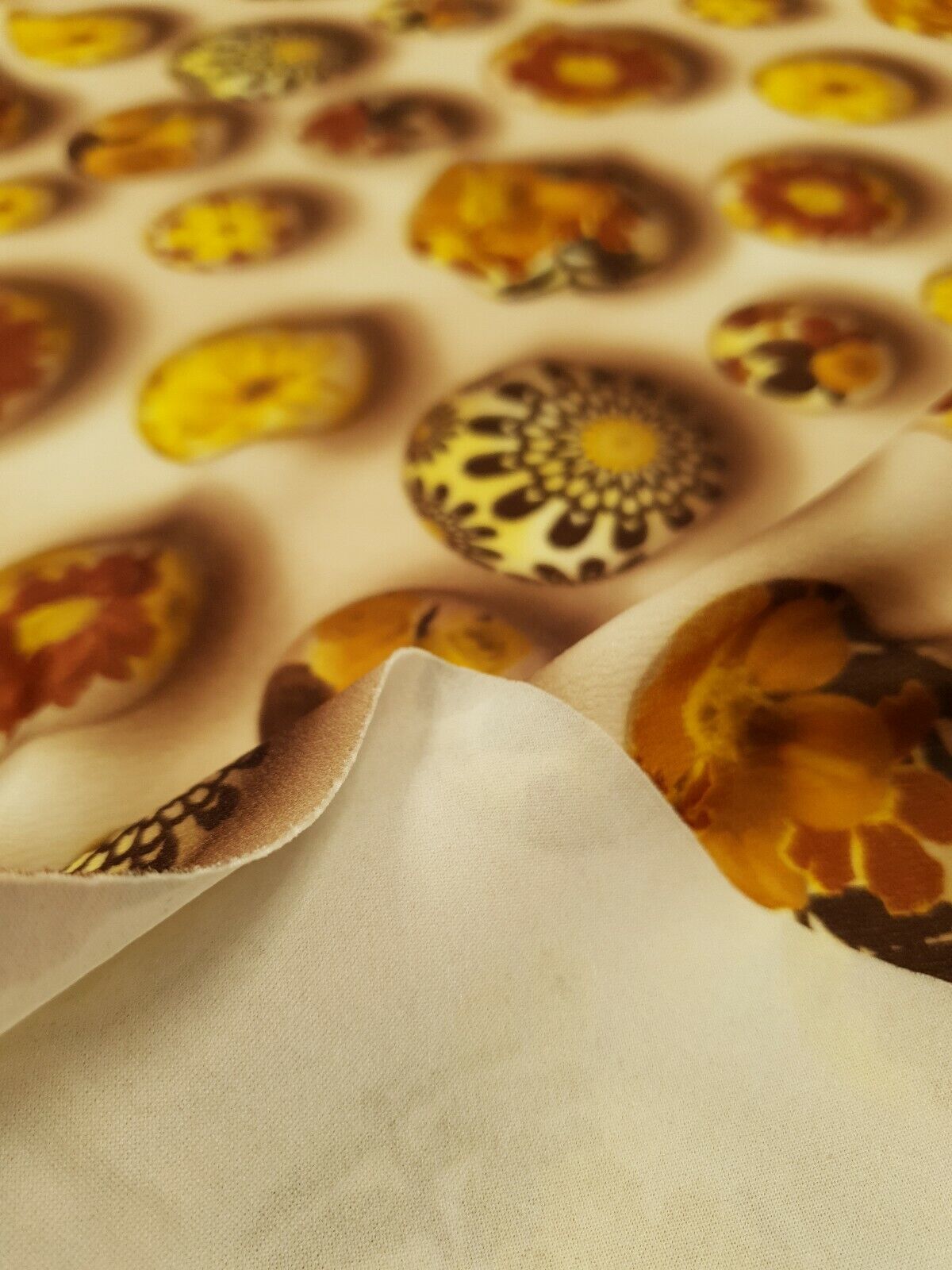 Brown Flower Stones Print Lightweight Jersey Crepe Fabric 4 Way Stretch
