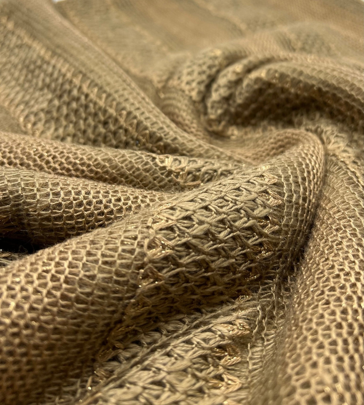 Brown Green Gold Stripe Knitted Stretch Fabric