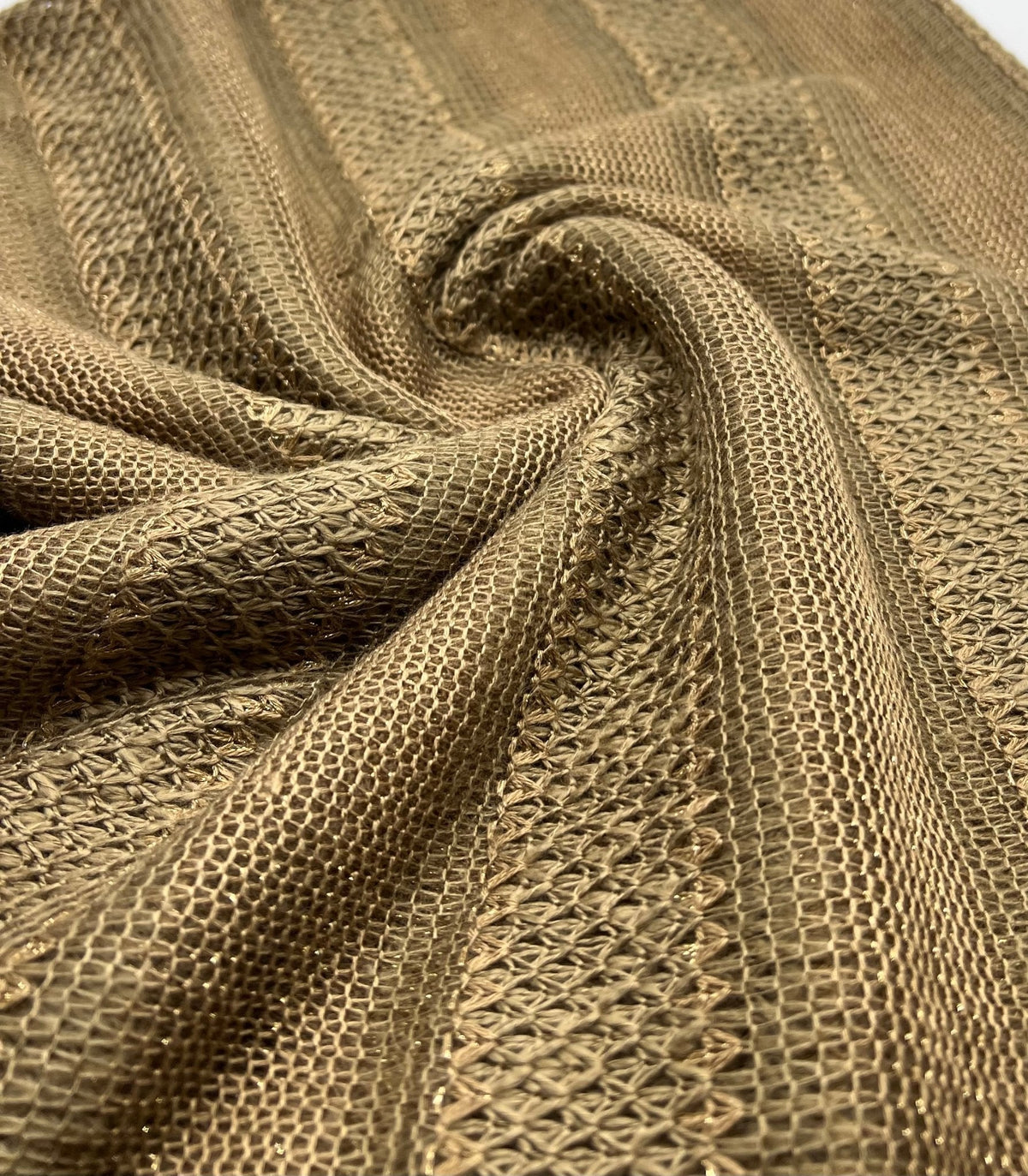 Brown Green Gold Stripe Knitted Stretch Fabric