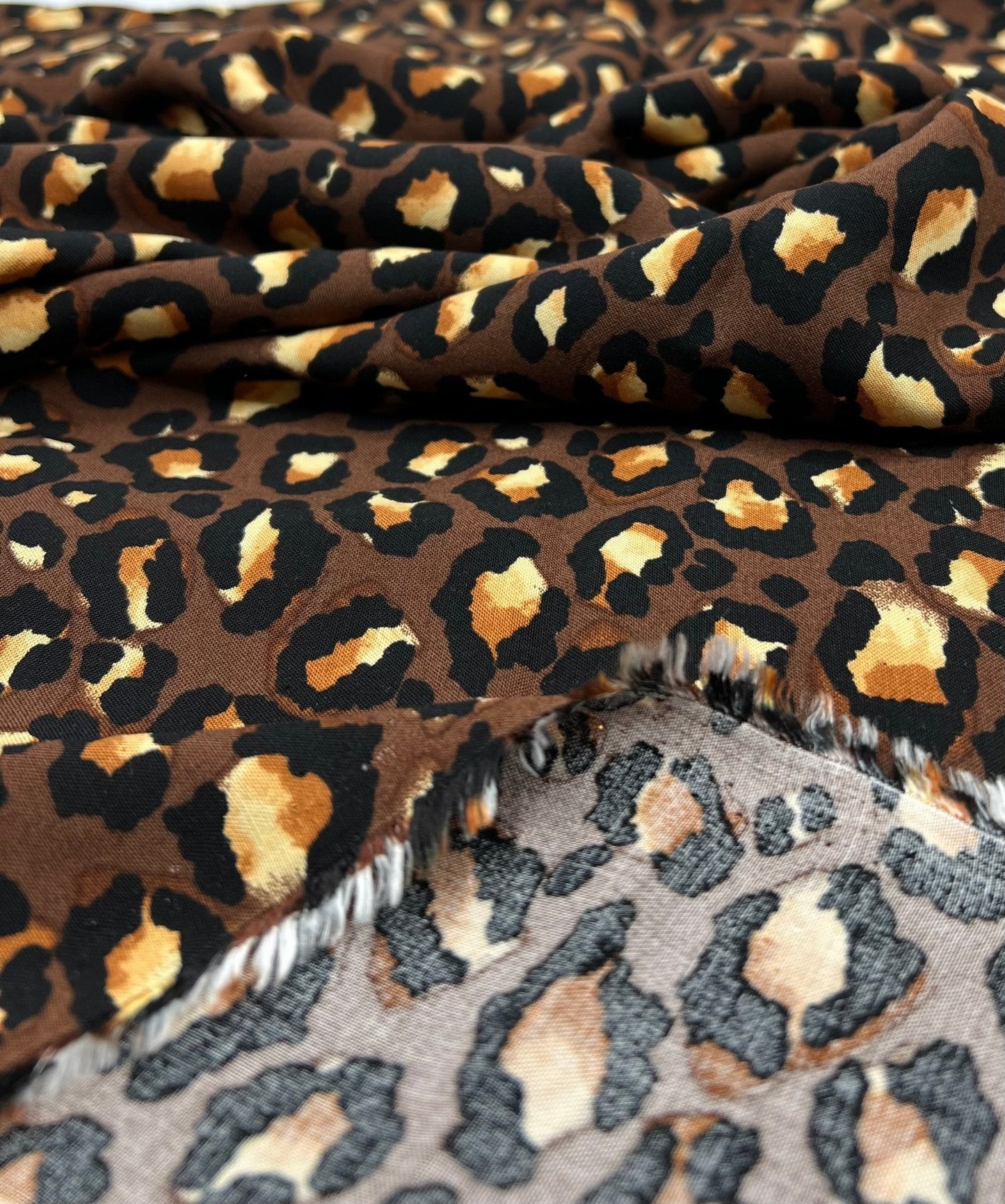 Brown Leopard Animal Lightweight Non Stretch Woven Fabric