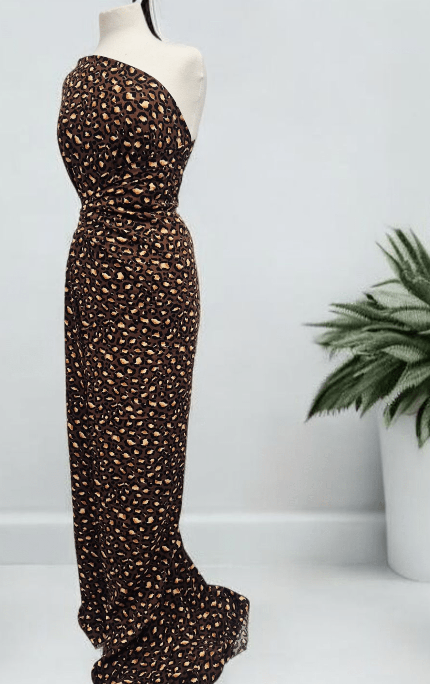 Brown Leopard Animal Lightweight Non Stretch Woven Fabric