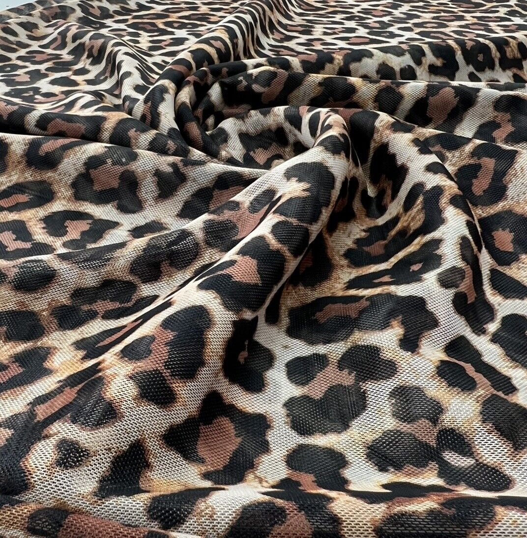 Brown Leopard Mesh Fabric Stretch
