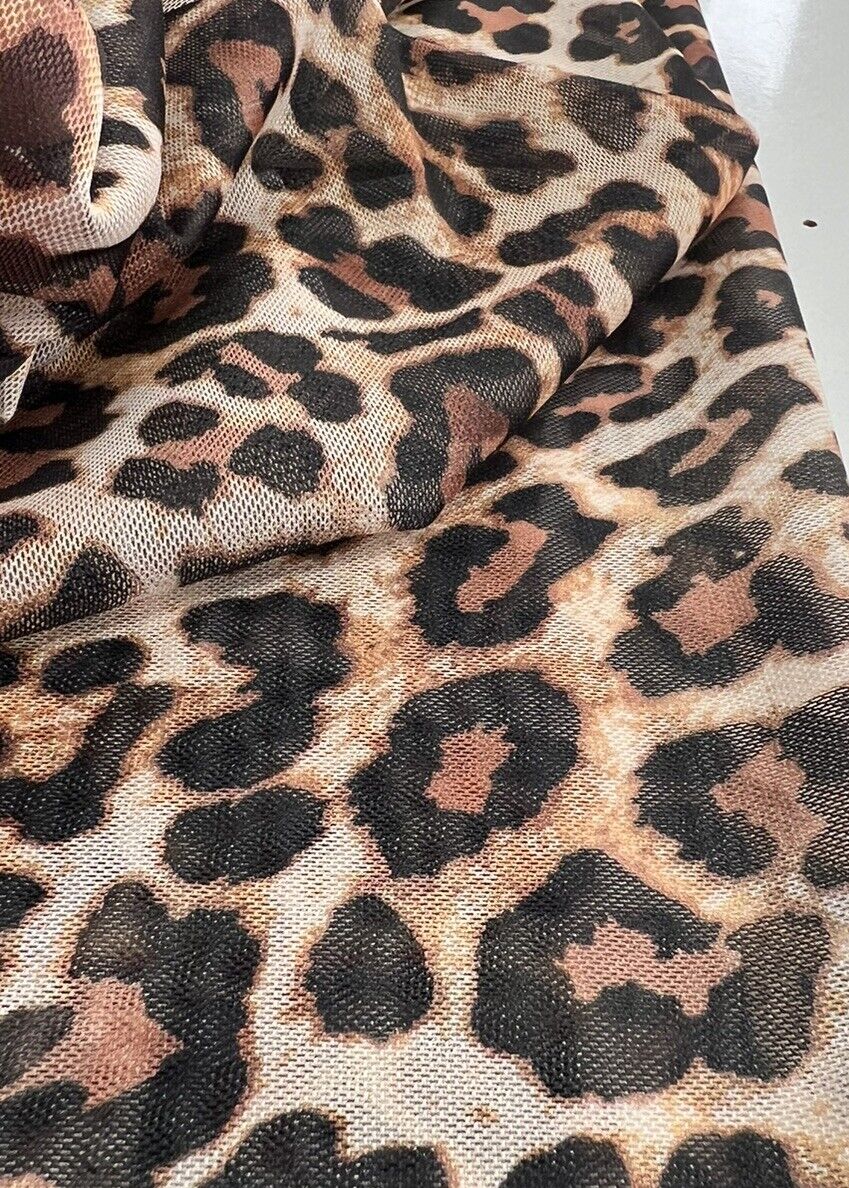Brown Leopard Mesh Fabric Stretch