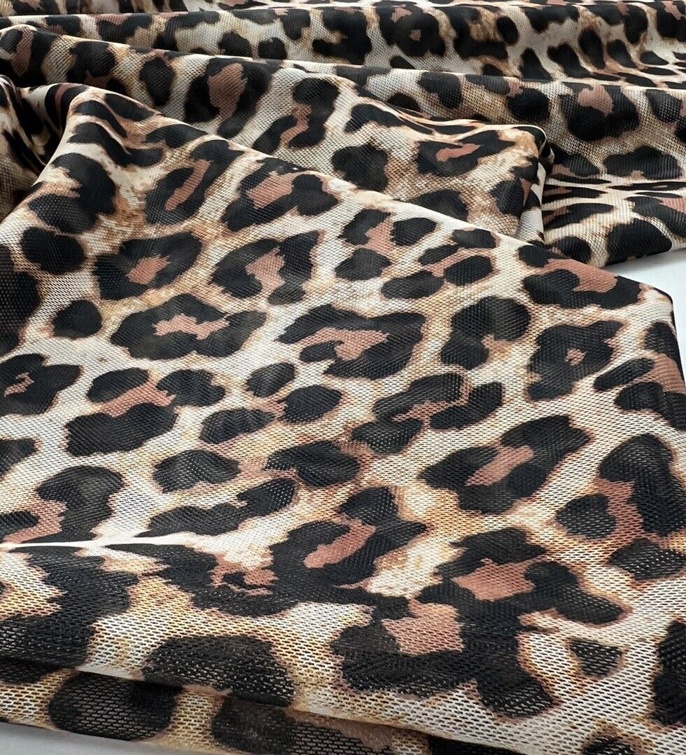 Brown Leopard Mesh Fabric Stretch