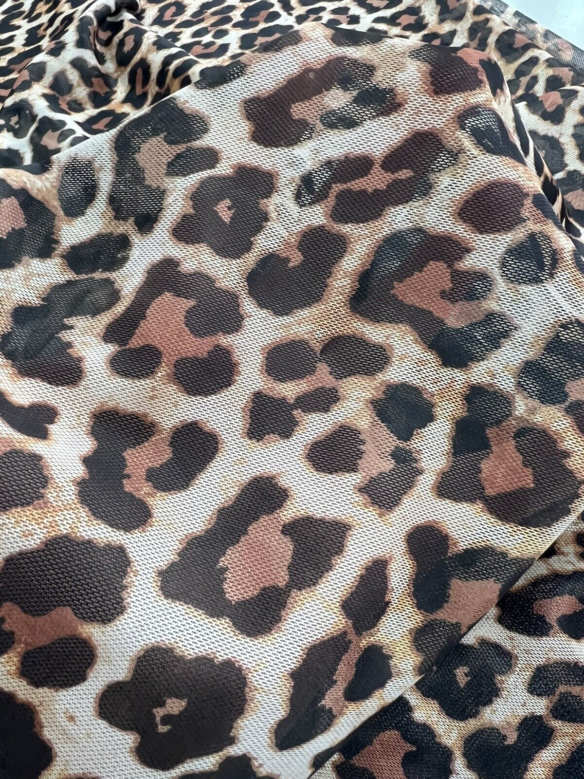 Brown Leopard Mesh Fabric Stretch