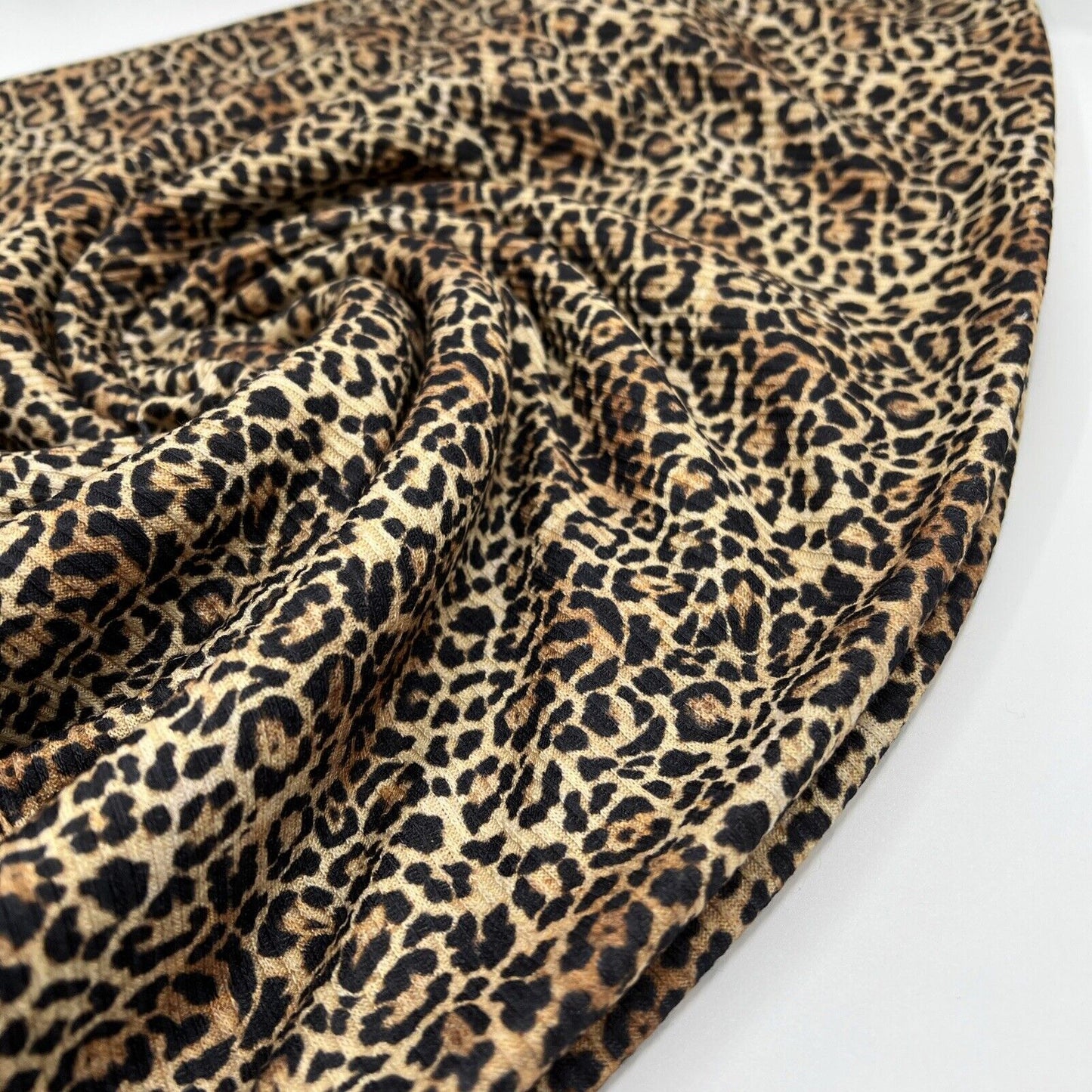 Brown Leopard Print 2X1 Fine Rib Stretch Fabric