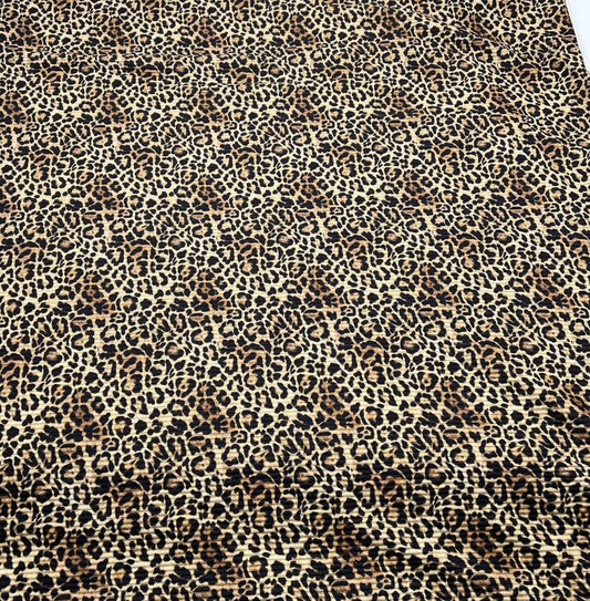Brown Leopard Print 2X1 Fine Rib Stretch Fabric