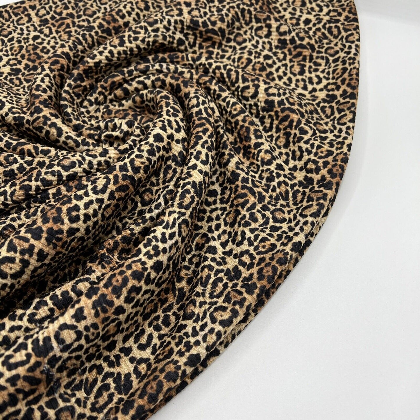 Brown Leopard Print 2X1 Fine Rib Stretch Fabric
