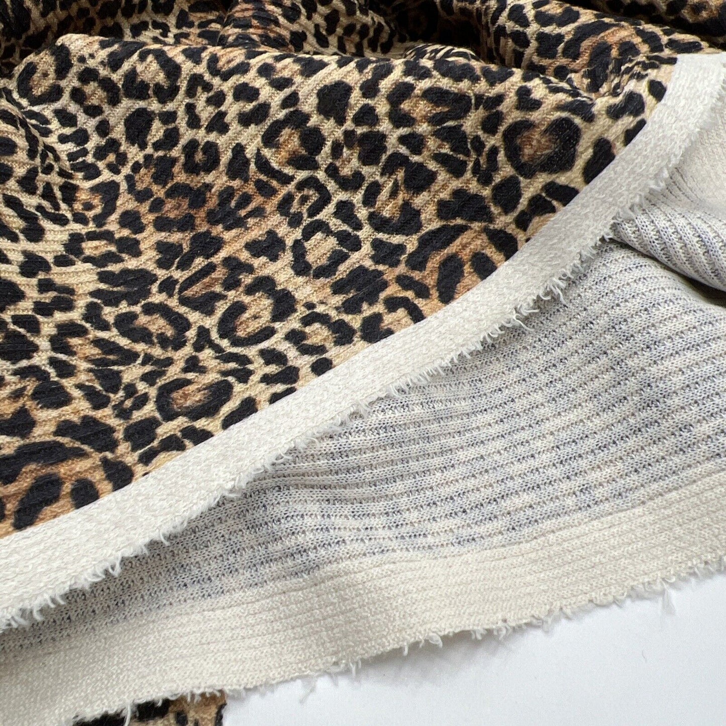 Brown Leopard Print 2X1 Fine Rib Stretch Fabric