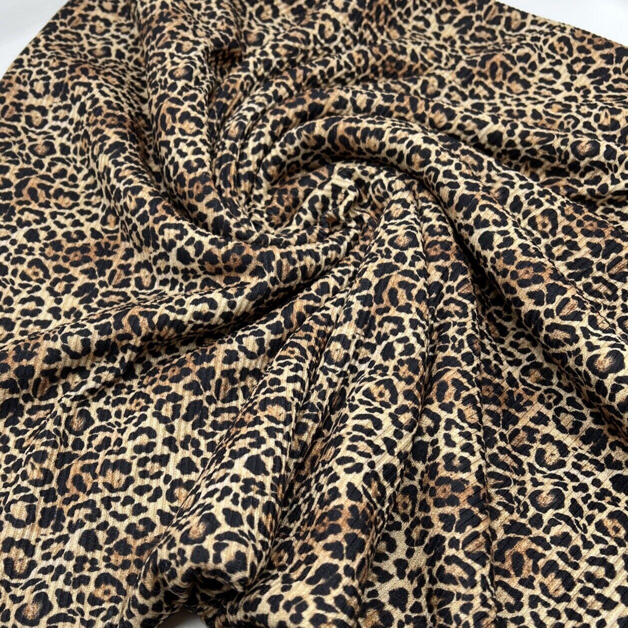 Brown Leopard Print 2X1 Fine Rib Stretch Fabric