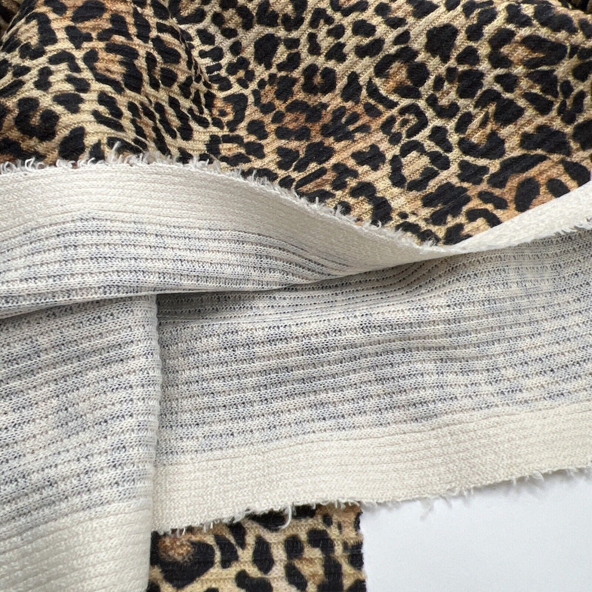 Brown Leopard Print 2X1 Fine Rib Stretch Fabric