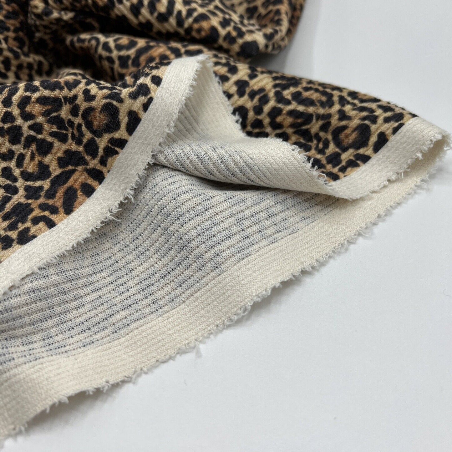 Brown Leopard Print 2X1 Fine Rib Stretch Fabric