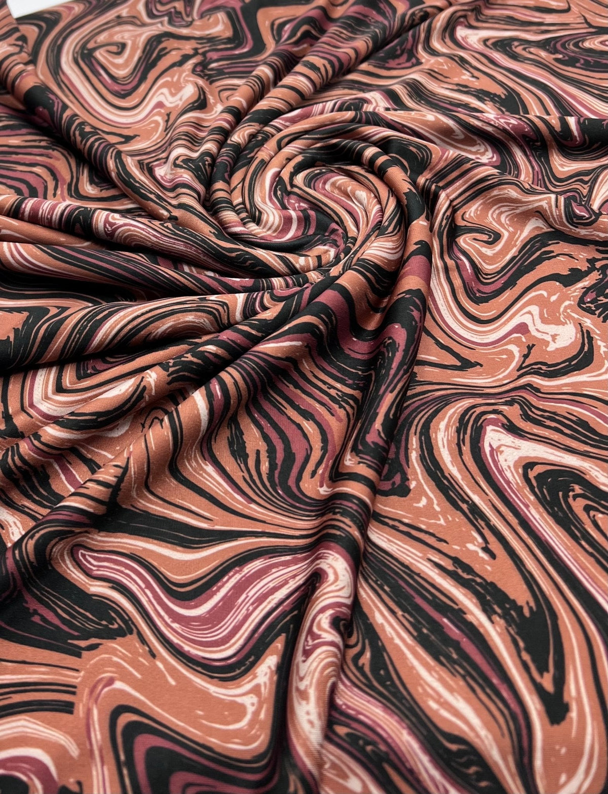 Brown Marble Effect Print Soft Touch 4 Way Stretch Fabric