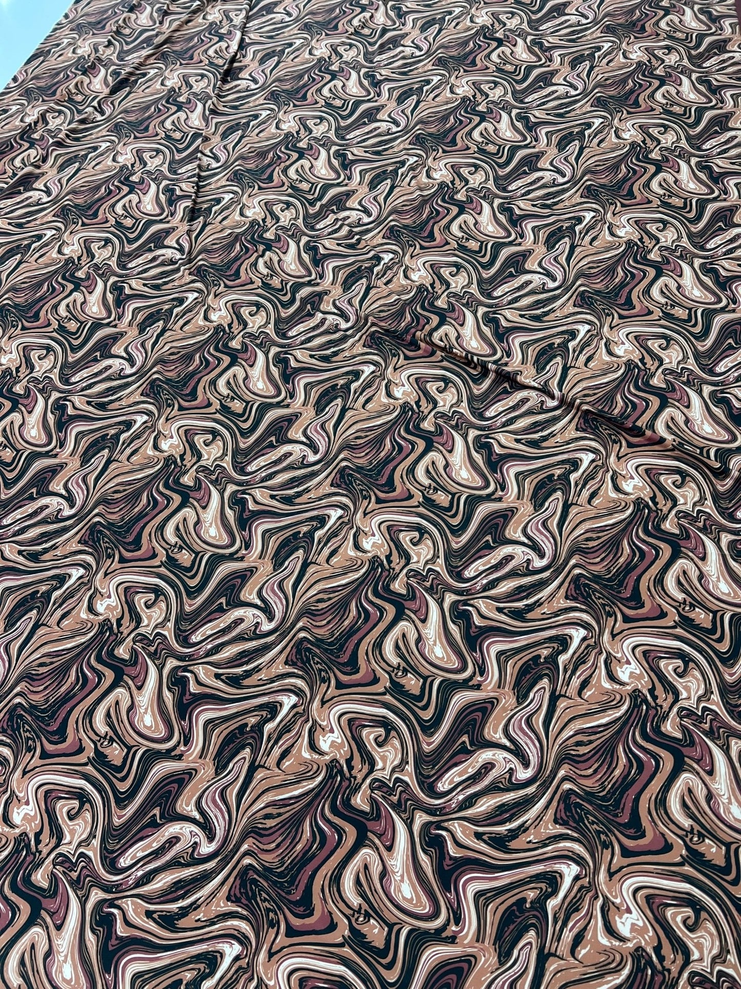 Brown Marble Effect Print Soft Touch 4 Way Stretch Fabric