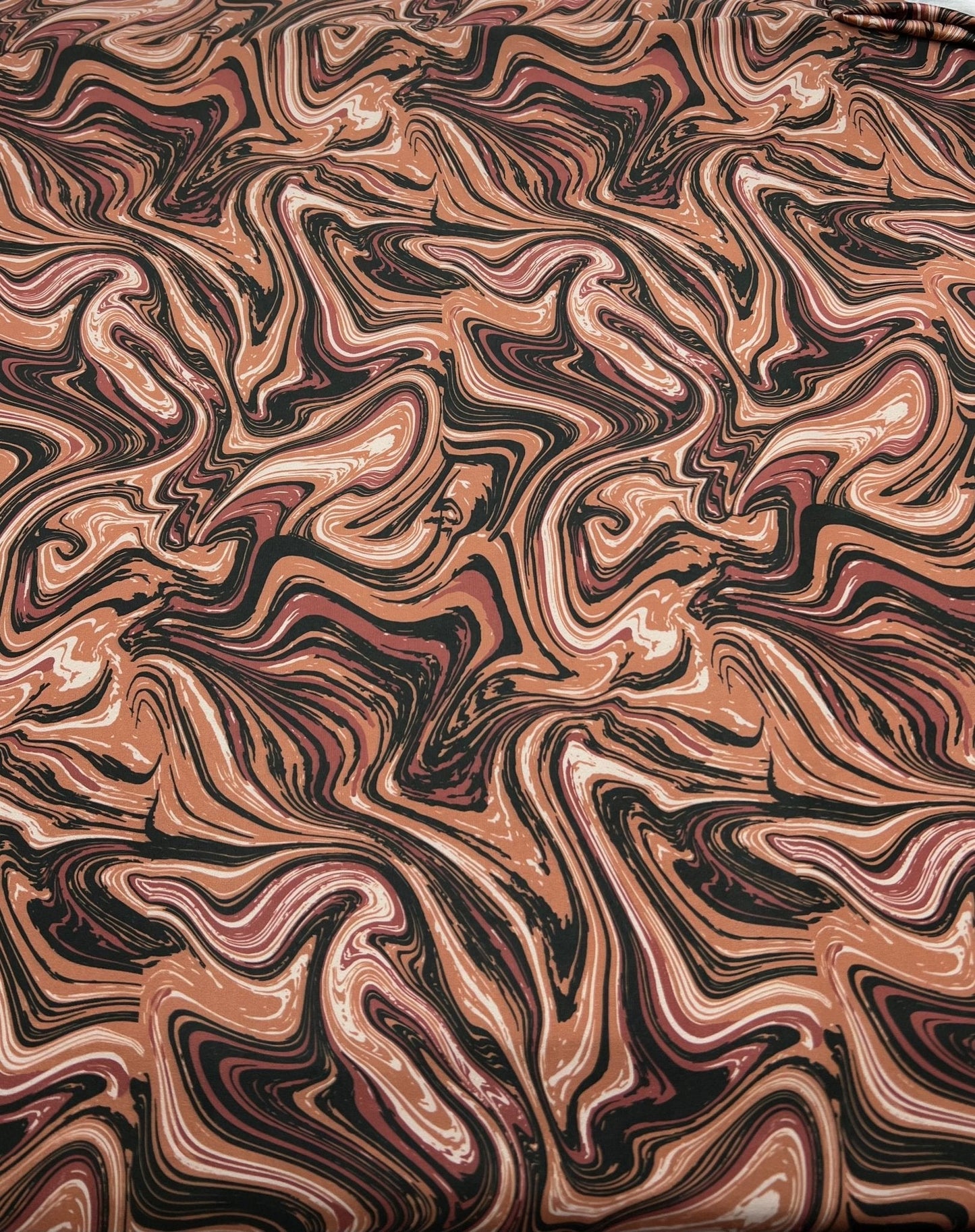 Brown Marble Effect Print Soft Touch 4 Way Stretch Fabric