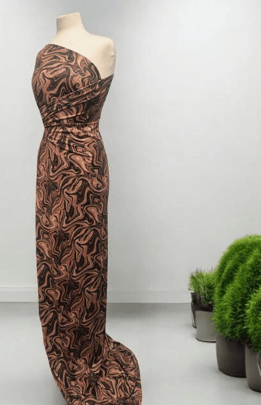 Brown Marble Effect Print Soft Touch 4 Way Stretch Fabric