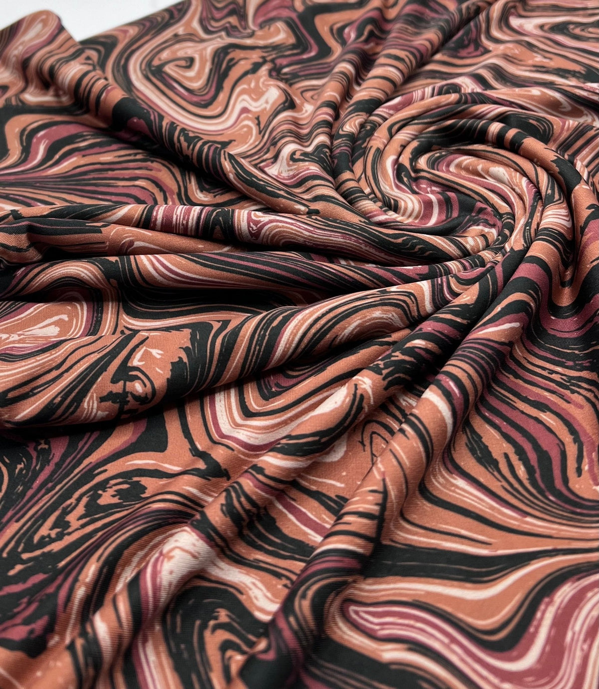 Brown Marble Effect Print Soft Touch 4 Way Stretch Fabric