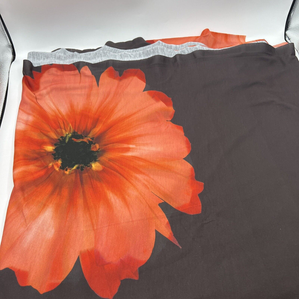 Brown Orange Flower Spun Poly Stretch Fabric