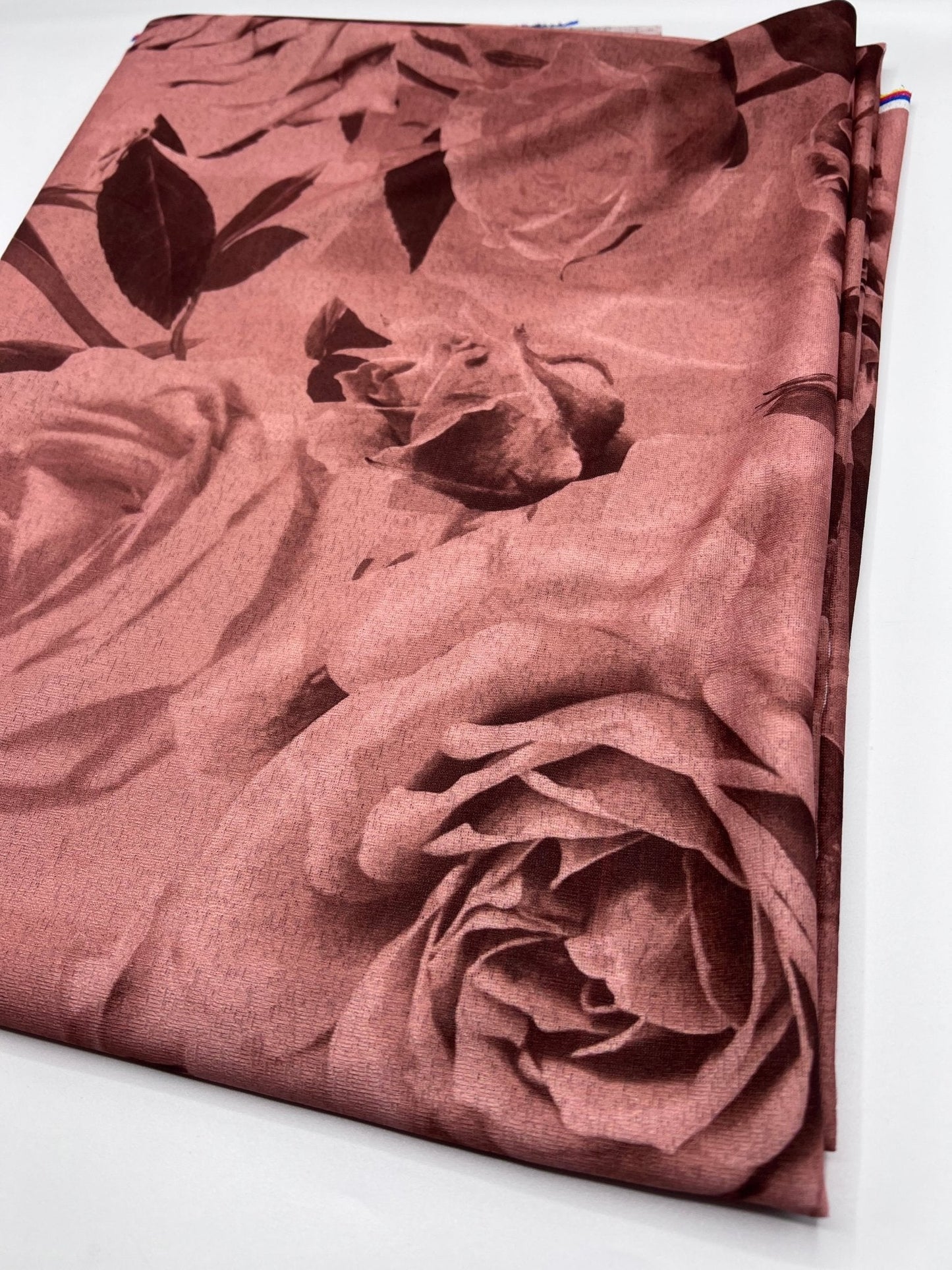Brown Rose Printed Lightweight Onionskin Stretch Fabric